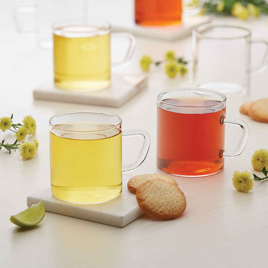 Borosil Vision Tea N Coffee Classic Mug Set | 190 ml | Borosillicate Glass | Microwave Safe