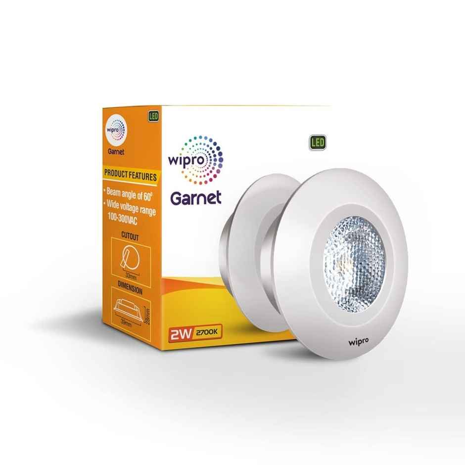 Wipro Garnet 2W Led Spotlight | Warm White | 2700K | Cutout - 33mm