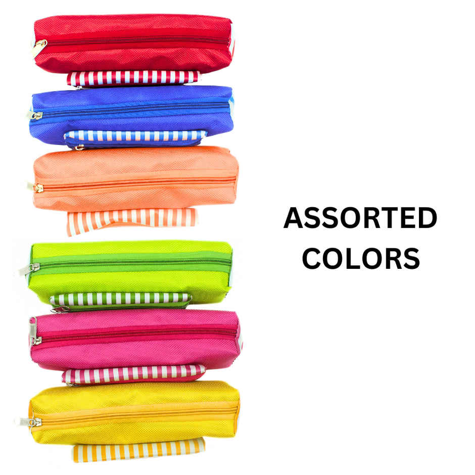 Double Zipper Multi design Stationery/Travel Pouch, Assorted Color