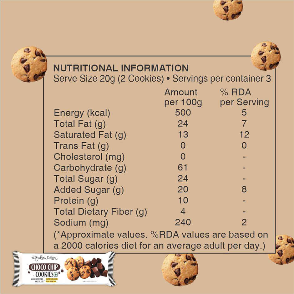 The Baker's Dozen Chocochip Cookies | Source of Protein & Fibre | Made with Dark Choco Chips