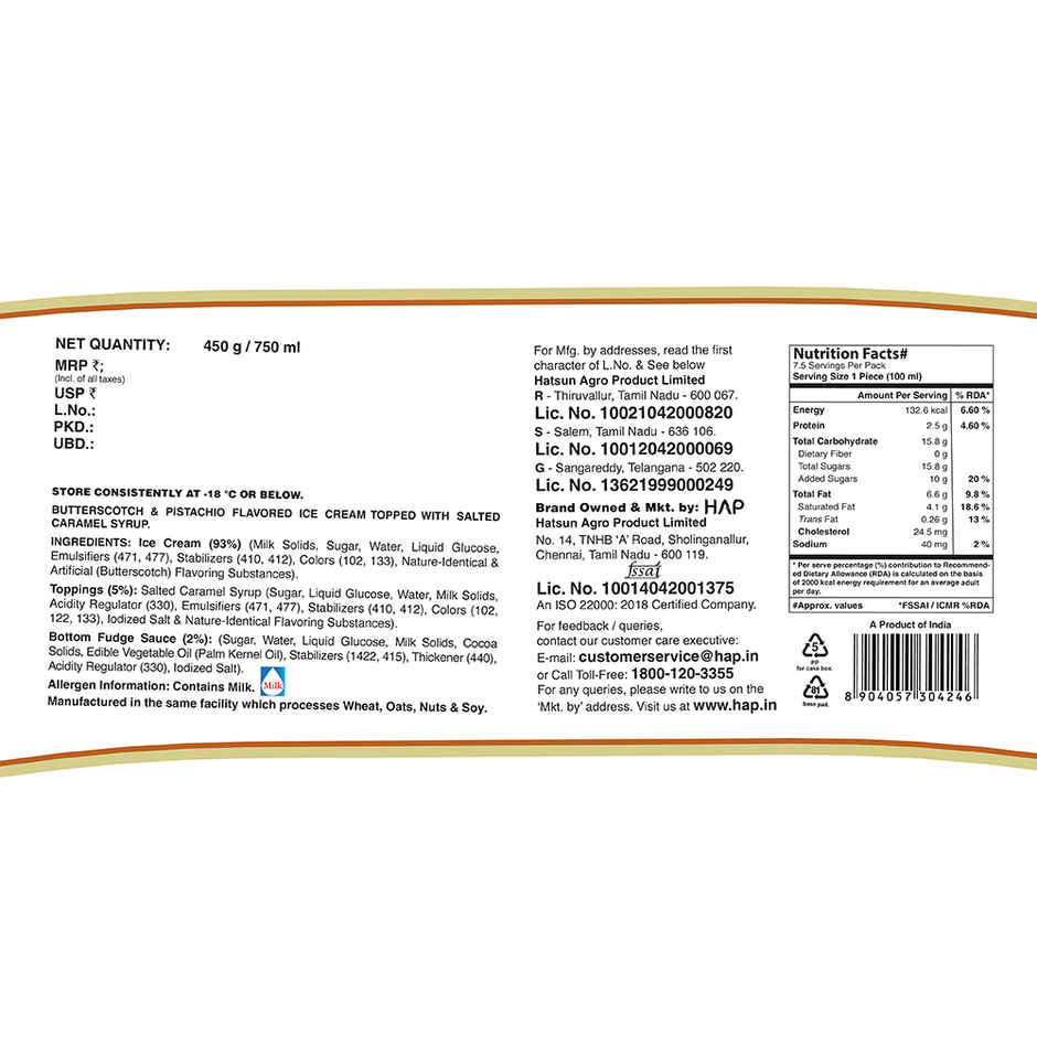 Arun Butterscotch & Pistachio Slice It Ice Cream