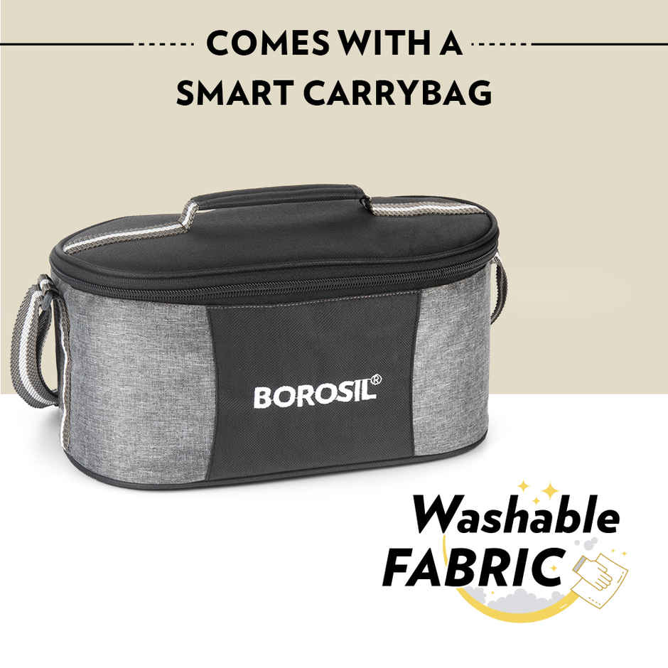 Borosil Feast Stainless Steel Lunchbox with Carry Bag Mixed Sizes Tiffin