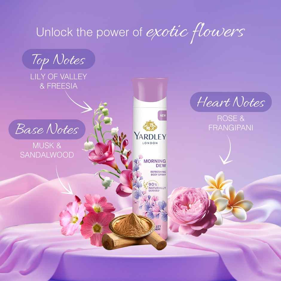 Yardley London Morning Dew Deodorant - Lily of Valley and Frangipani Fragrance - Naturally Derived
