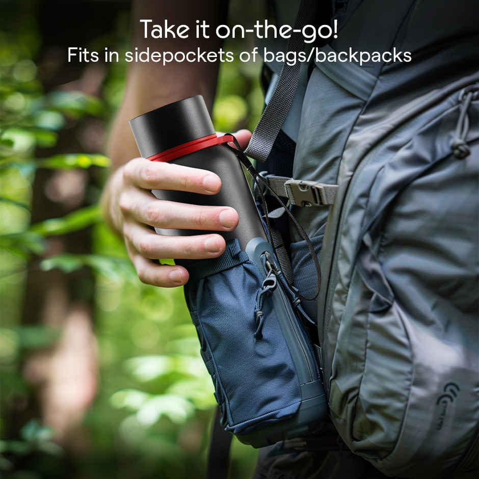 Borosil Hydra Trek Water Bottle | Stainless Steel Double Wall Vacuum Flask | Black | 700 ml