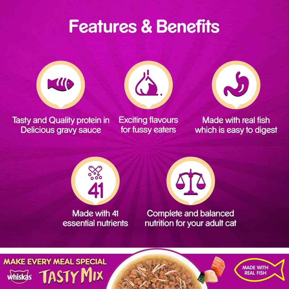 Whiskas Adult (1+ Year) Tasty Mix Wet Cat Food Made With Real Fish