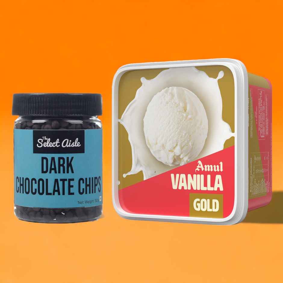 The Select Aisle Dark Chocolate Chips(150gms) & Amul Gold Vanilla Ice Cream(1l) Combo