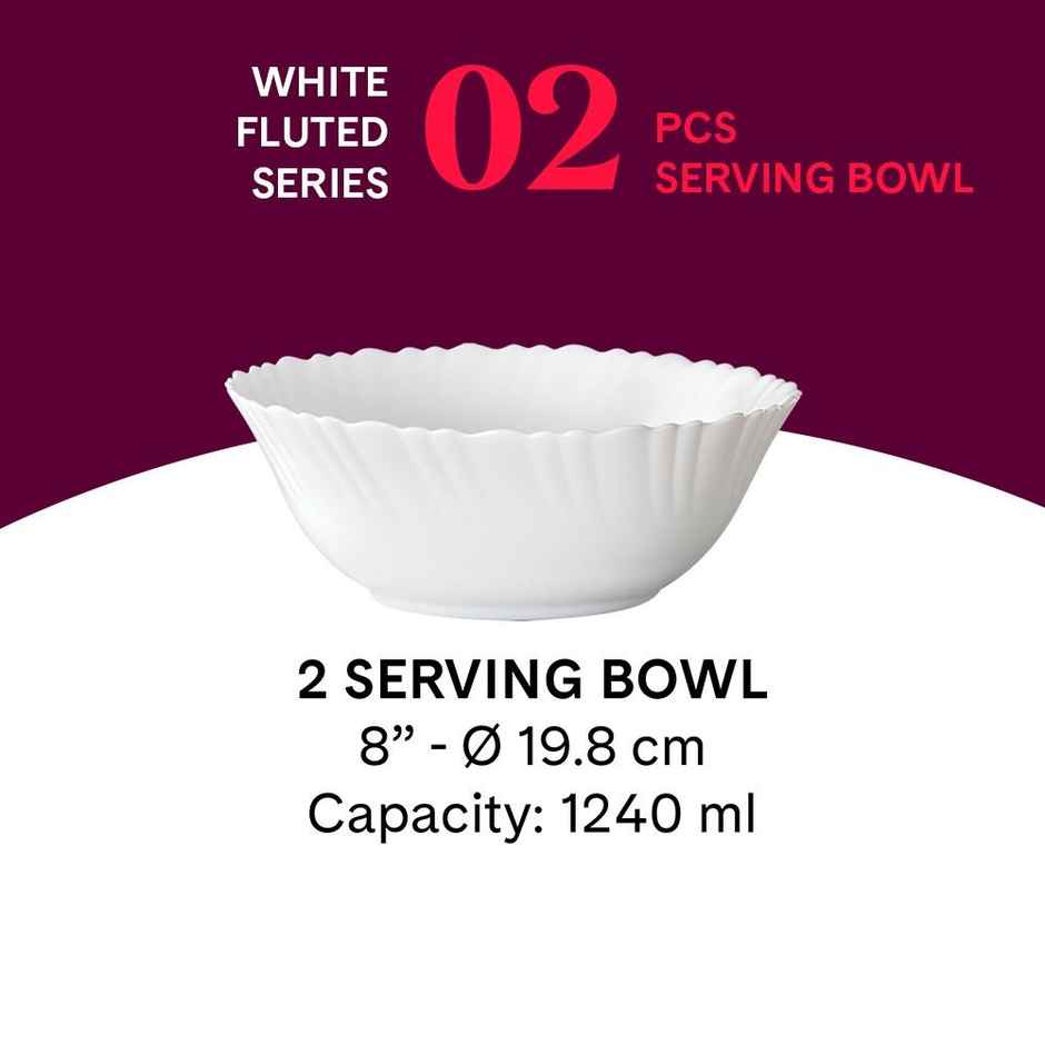 Larah By Borosil Opalware Mixing Bowl 2 Pcs Set (1240 ml Each),Crockery For Gifting & Dining, White
