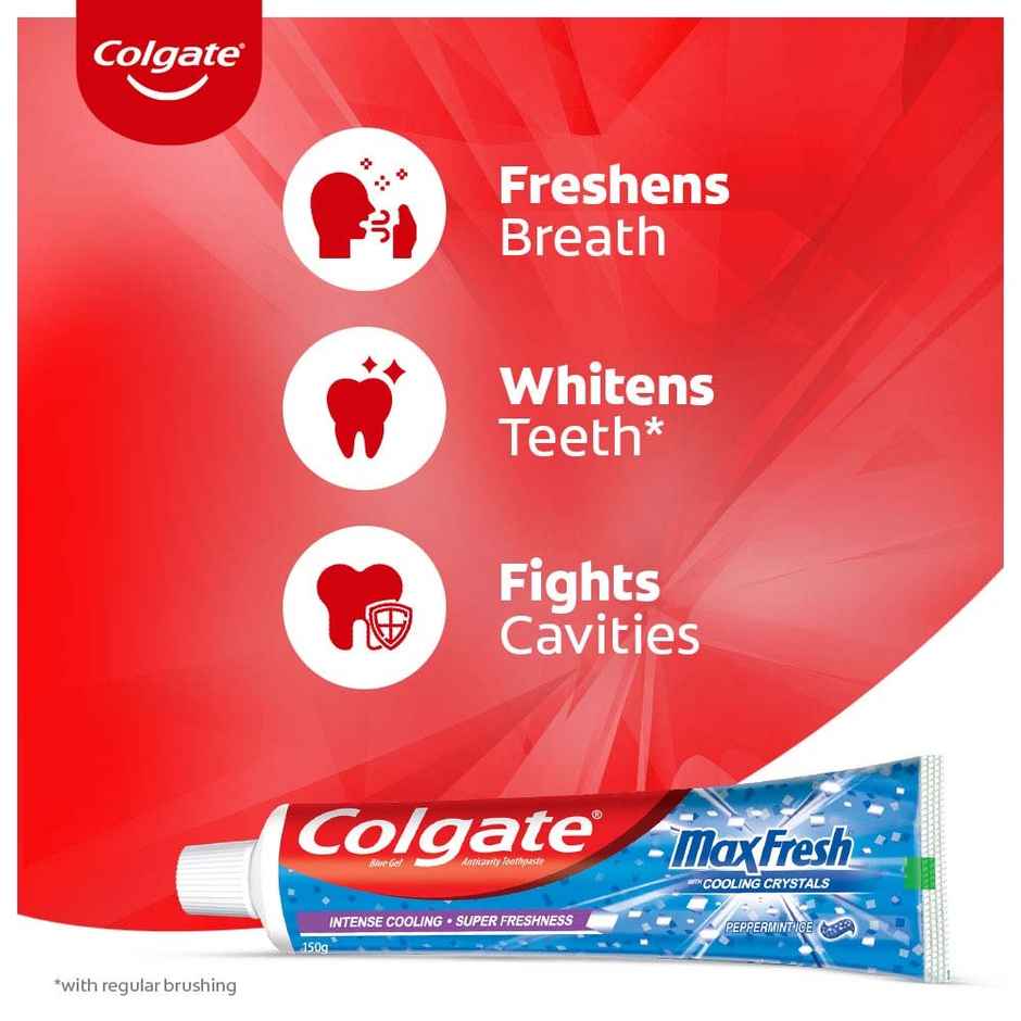 Colgate MaxFresh Toothpaste, Blue Gel Paste with Menthol for Super Fresh Breath (Peppermint Ice, Saver Pack)