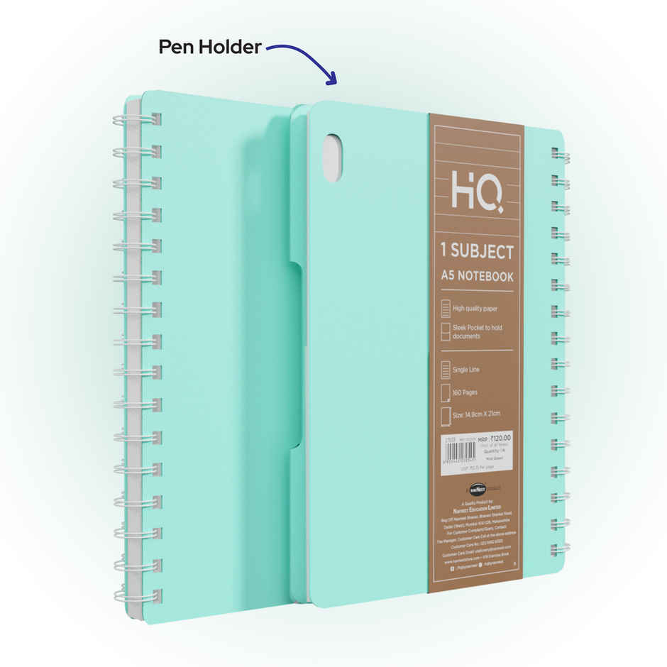 Navneet HQ | Single Subject Book | Mint Green with PP Cover Single Line | 14.8 x 21 cm | 160 Pages