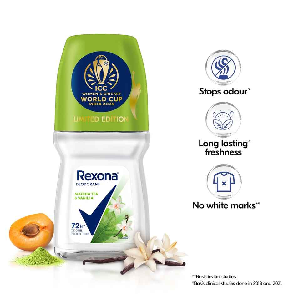 Rexona Antiperspirant Roll-On | Matcha Tea & Vanilla, 12-HSA & Glycerin