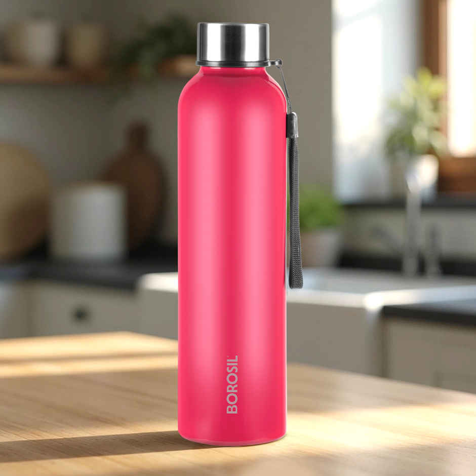 Borosil Laguna Single Wall Stainless Steel Water Bottle | Red | 1 L