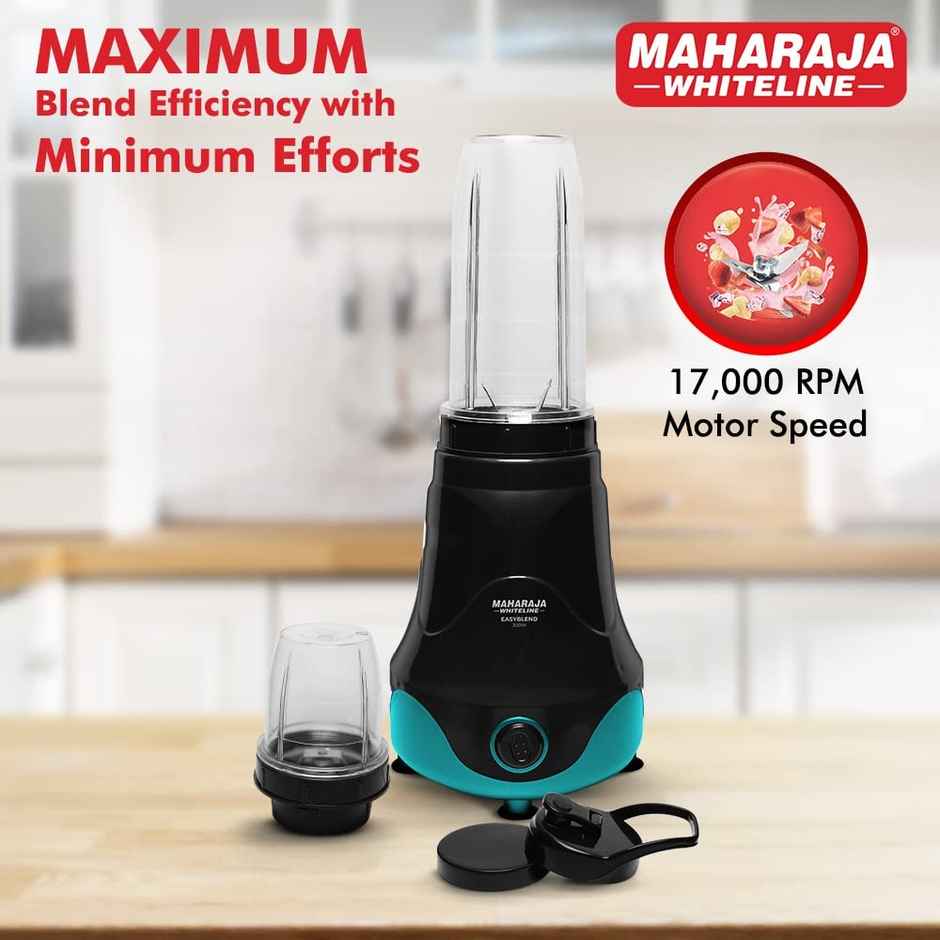 Maharaja Whiteline Plastic Easyblend Mx - 257 Mixer Grinder | 300 W | 2 Jars - Black-Turquoise Blue