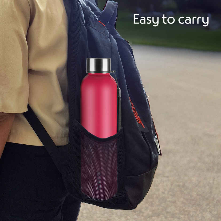Borosil Laguna Single Wall Stainless Steel Water Bottle | Red | 1 L