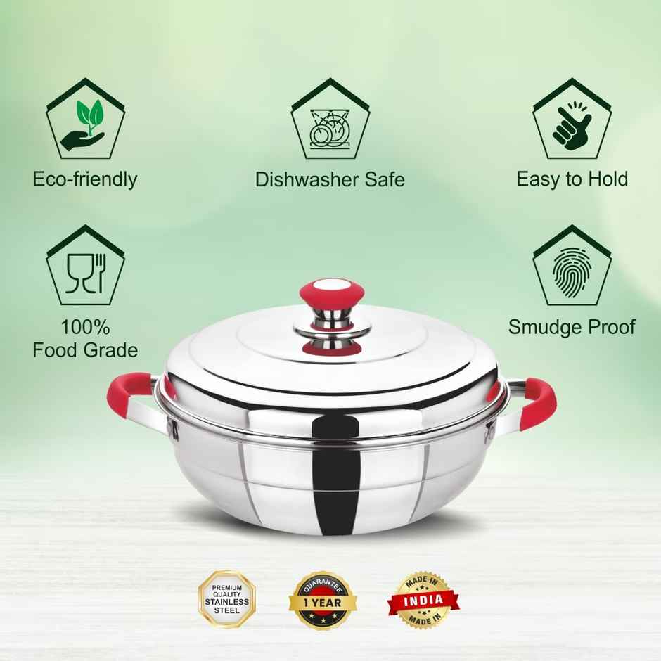 Bhalaria Stainless Steel Multi Kadai | 2 Idli Plate | 2 Dhokla Plate | 1 Patra Plate | 1 Mini Idli Plate