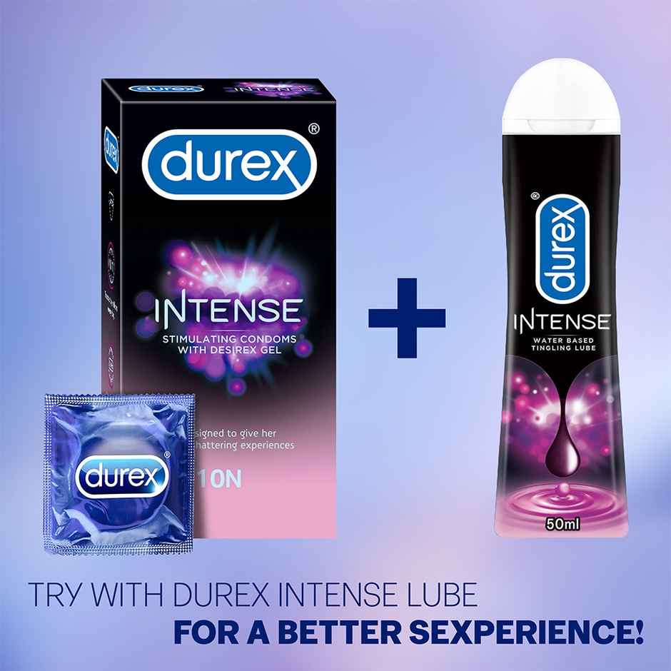 Durex Intense Condoms For Her Dotted And Ribbed Condom With Desirex Gel(10pc) & Durex Play Lubricant Gel Tingling(50ml) Combo