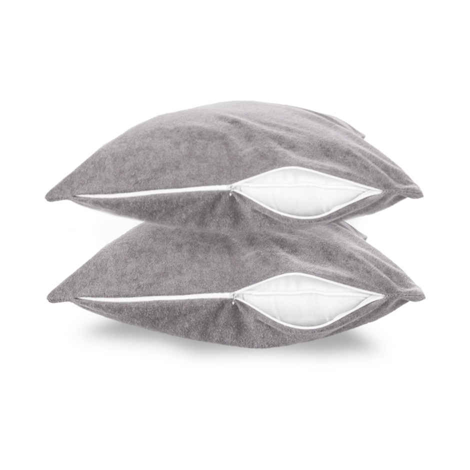 Wakefit 28x18 inch Long Pillow Protector | Terry Cotton | 2 pcs | Grey | Zipper