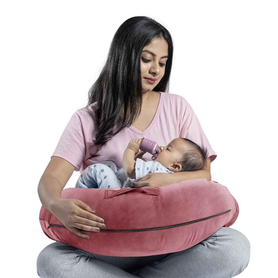 Nursing Pillow For Feeding & Baby Care | Super Soft & Machine Washable Velvet Cover | Pink