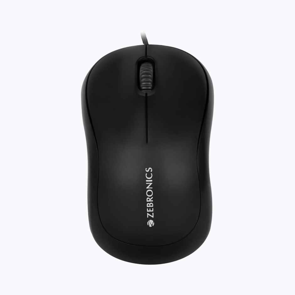Zebronics Comfort Wired Mouse, 3-Button, 1000 DPI Optical Sensor, Plug & Play - Black