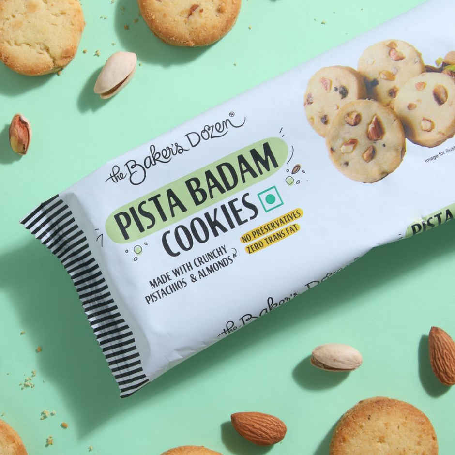 The Baker's Dozen Pista Badam Cookies | Premium Biscuit Handmade Cookies | Pista Biscuit