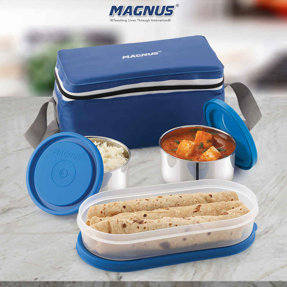 Magnus Fancy 3 Steel Lunch Box Set With Stainless Steel Washable Cover, And Stylish Carry Bag