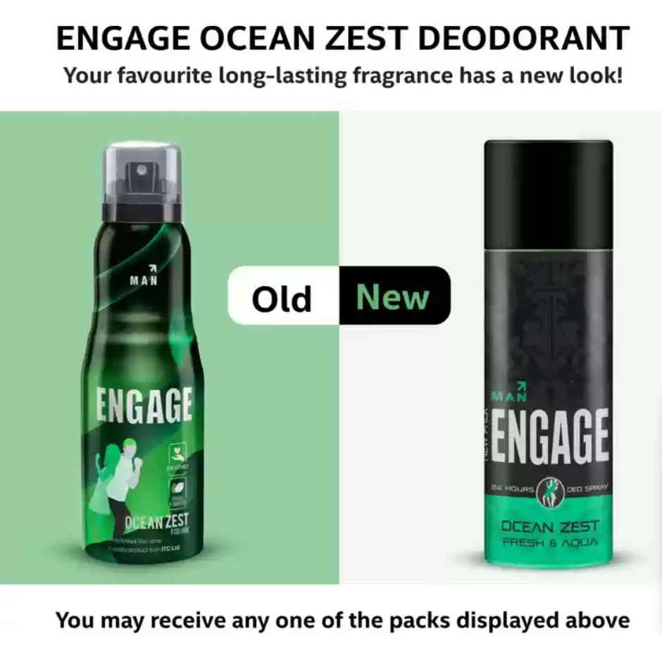 Engage Ocean Zest Deodorant for Men, Citrus & Aquatic, Skin Friendly