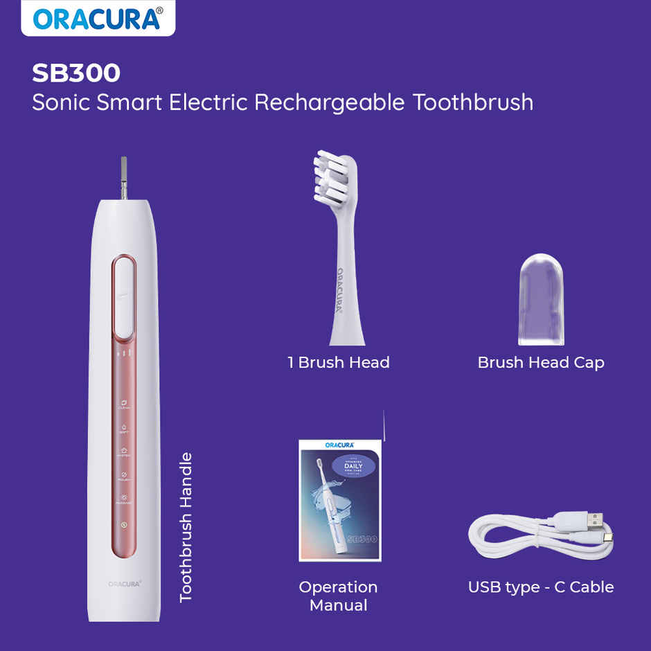 Oracura Sb300 Sonic Smart Rechargeable Electric Toothbrush Peach