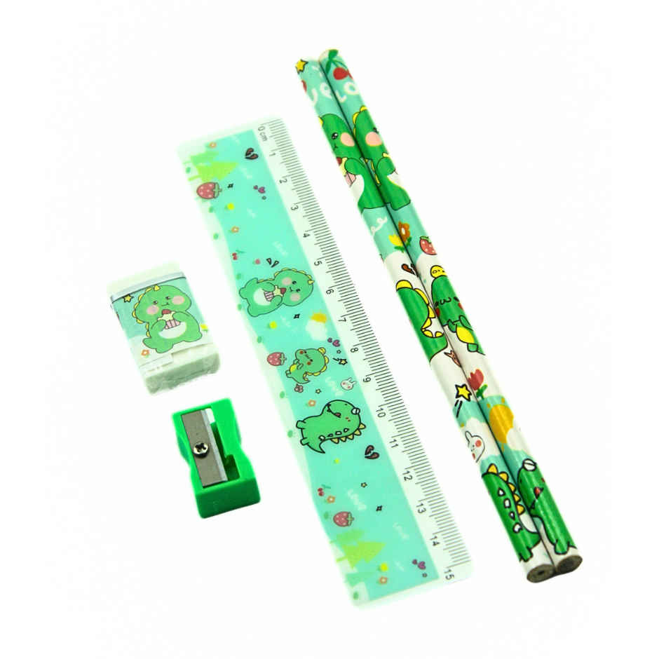 Stationery Set For Kids - Assorted Color (Pencil, Eraser, Sharpener, Scale)
