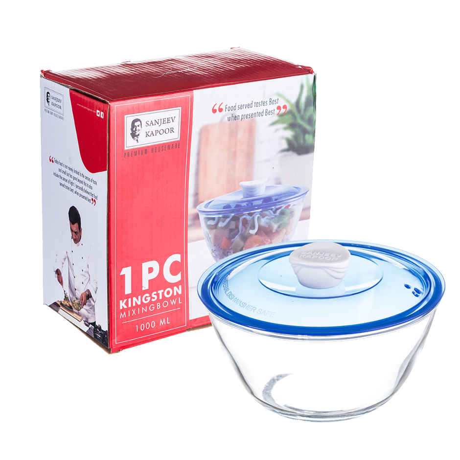 Sanjeev Kapoor Kingston High Borosilicate Mixing Bowl -Bluelid 1 L - Set Of 1 Pcs