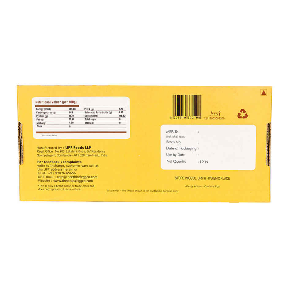 The Ethical Eggs Co. Free Range Eggs, 12 Pieces - Free to roam outdoors, Veg Feed, Non-fertile