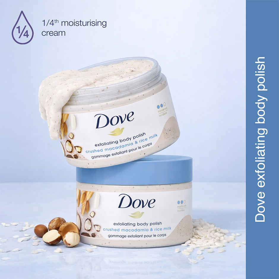 Dove Body Polish Scrub | Macadamia & Rice Milk | For Dry Skin | Get Bright Skin