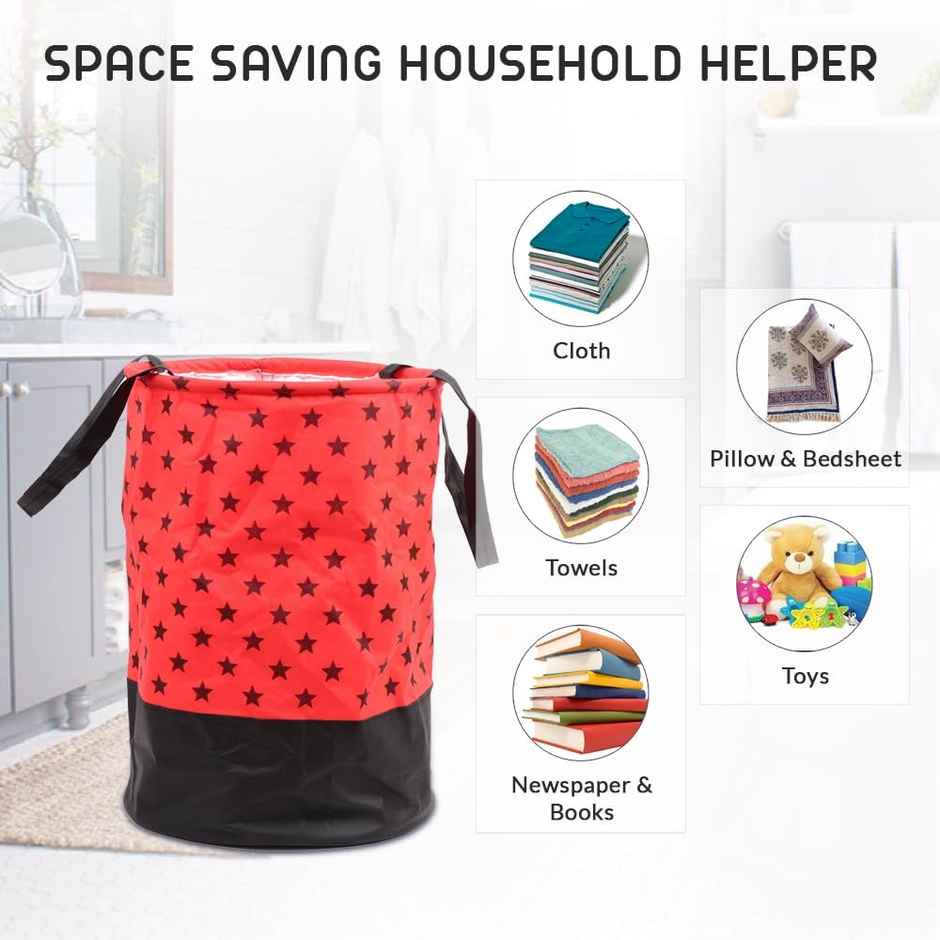 Perpetual Waterproof Laundry Cloth Basket, 2 Pcs, 45L, Foldable with Handle (Red)