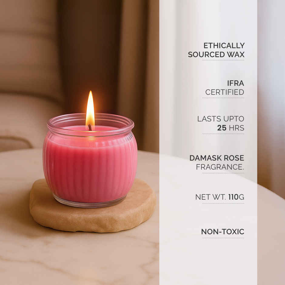 IRIS Damask Rose Ribbed Jar Scented Candle