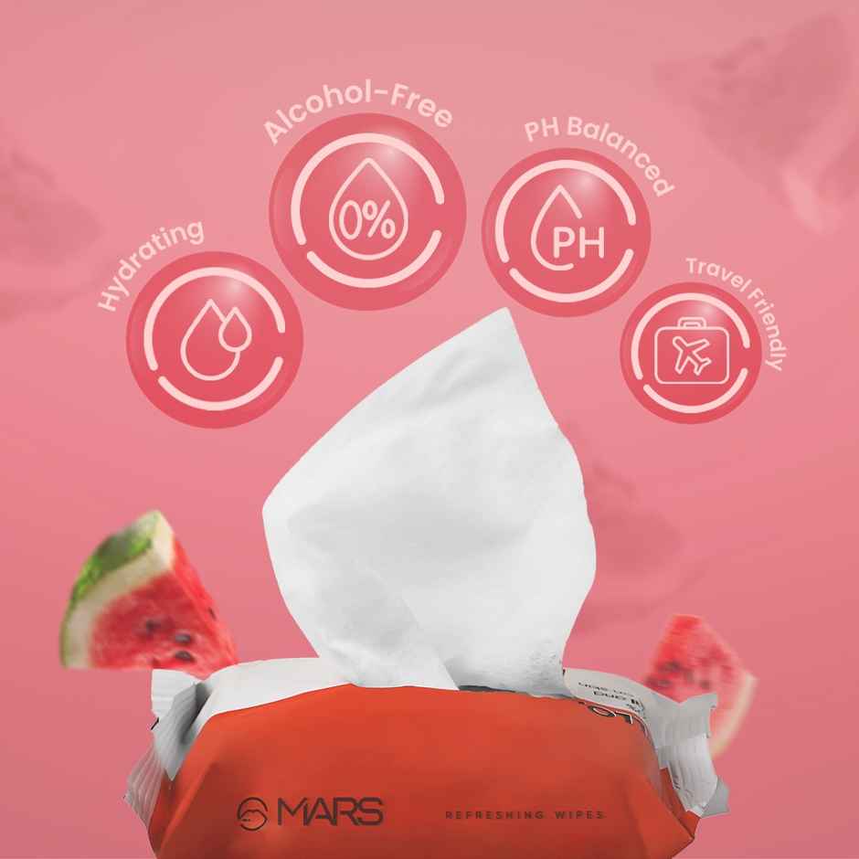 MARS Cosmetics Refreshing Wet Wipes For Face Watermelon | 25 Pulls Per Pack