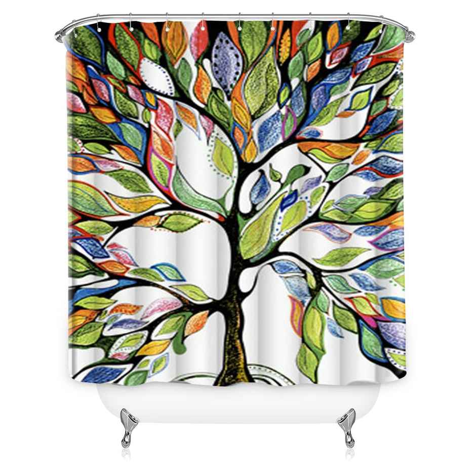 Lushomes Shower Curtain - Multi | Tree Printed | 12 Eyelets | 12 Hooks | 6 x 6.5 ft
