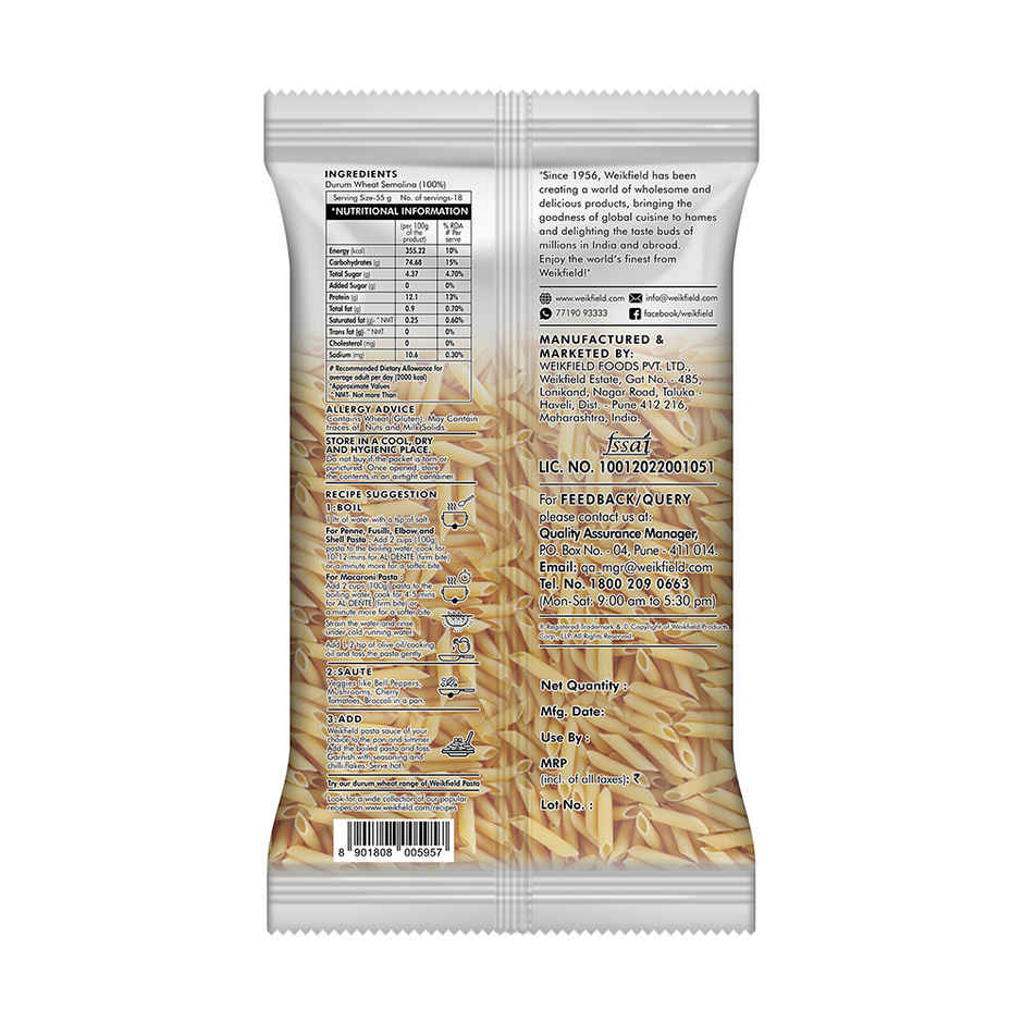 Weikfield Penne Pasta|Durum Wheat Semolina Healthy Pasta|Rich in Protein & Fibre