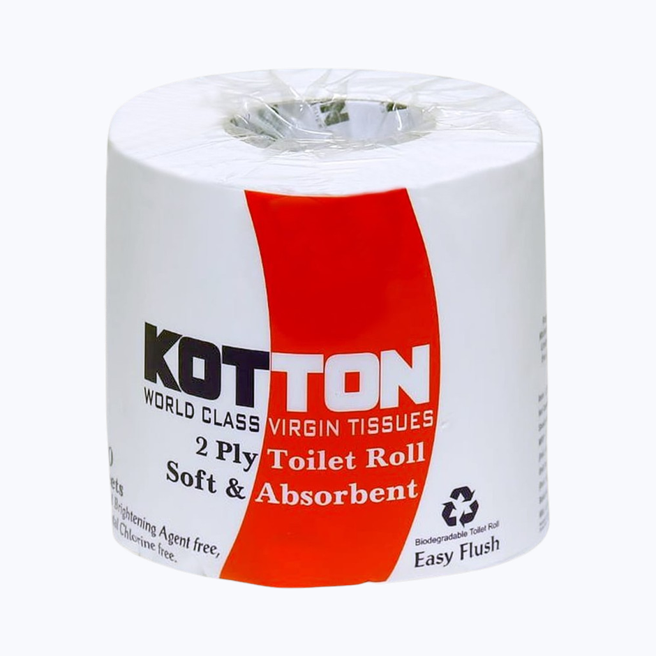 Kotton Toilet Roll - 2 Ply -100% Virgin Pulp/Paper, single pack 400 sheets