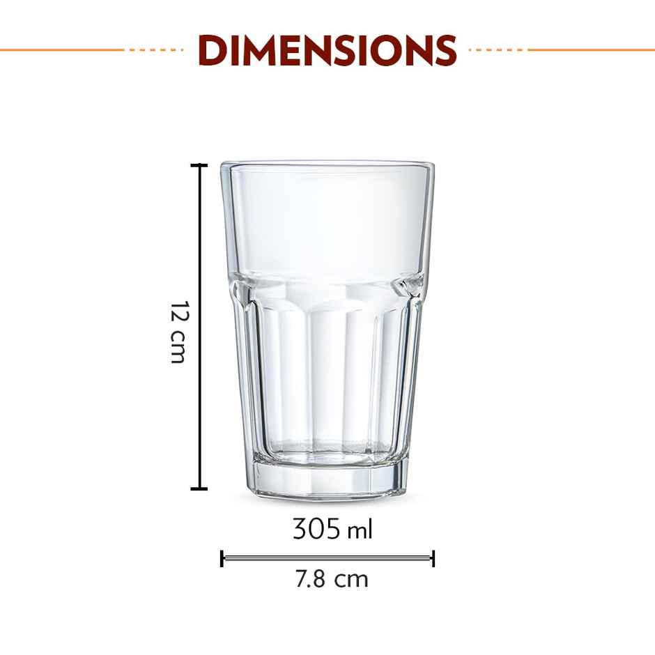 Borosil Eternal 305 ml Set of 6 pcs Transparent Drinking Glass |Borosilicate Glass Tumblers