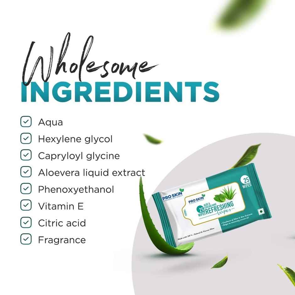 Pro Skin Refreshng Wipes Mint N Aloe(25pc) & Pro Skin Refreshing Wipes Rose Water(25pc) Combo