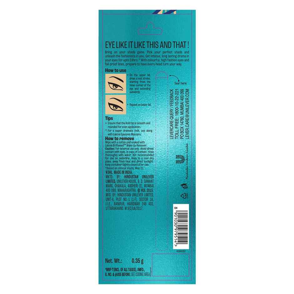 Lakme Eyeconic Kajal, Matte Waterproof, Smudgeproof Kajal that lasts 24 Hrs, Midnight Blue