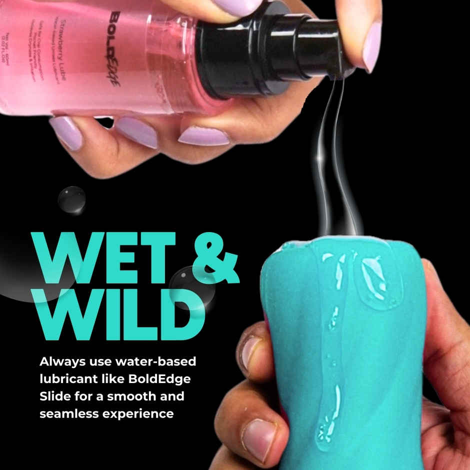 BoldEdge Rattle Men Stroker Personal Massager and Water-based Strawberry Lubricant Combo