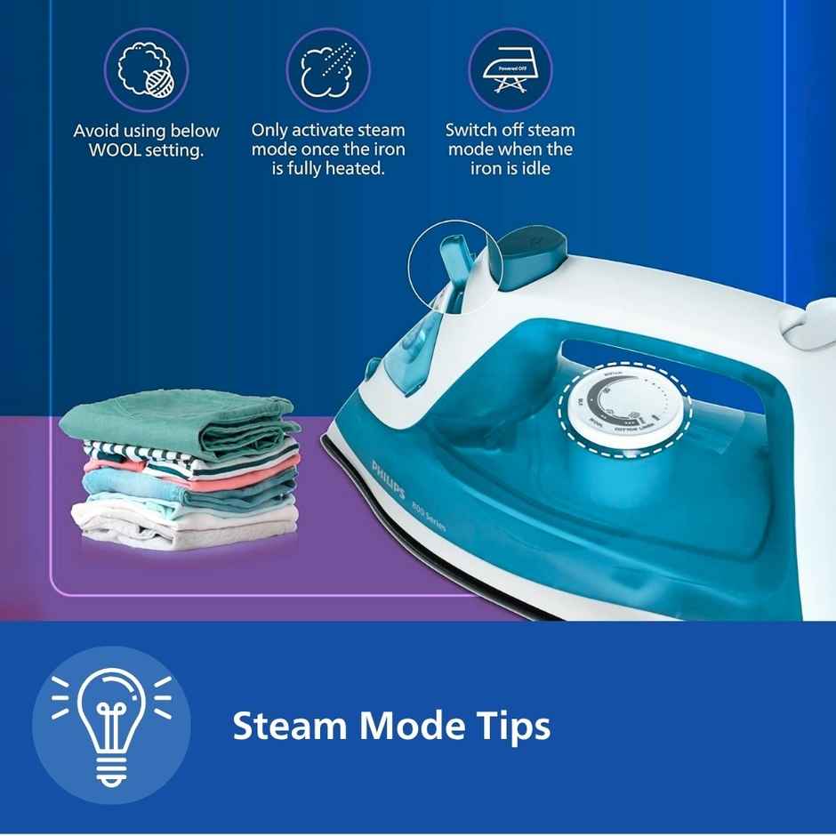 Philips Steam Iron DST0820/20 Powerful 15 gm/min Steam Output with Spray, 1250 W, Multilayer Coated Non stick Soleplate - Blue