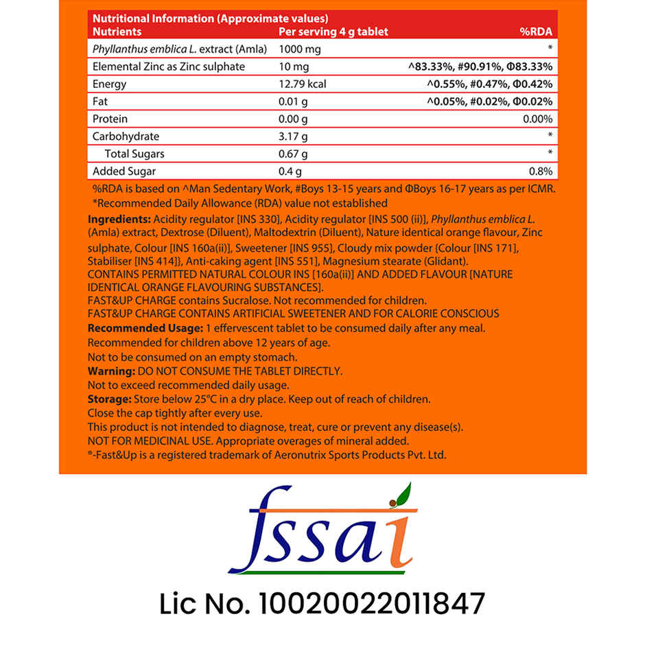 Fast&Up Charge Vitamin C Immunity Booster | Orange Flavour