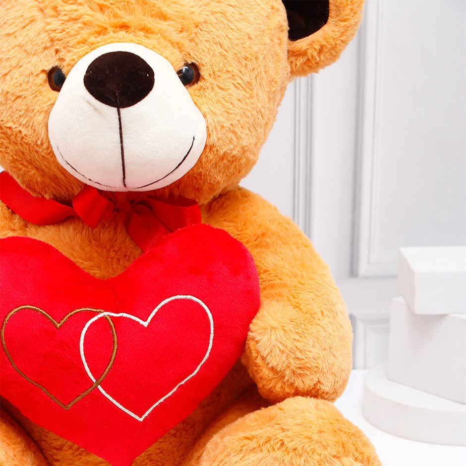 Archies Fluffy Teddy Bear Brown with Red Heart - 50 cm