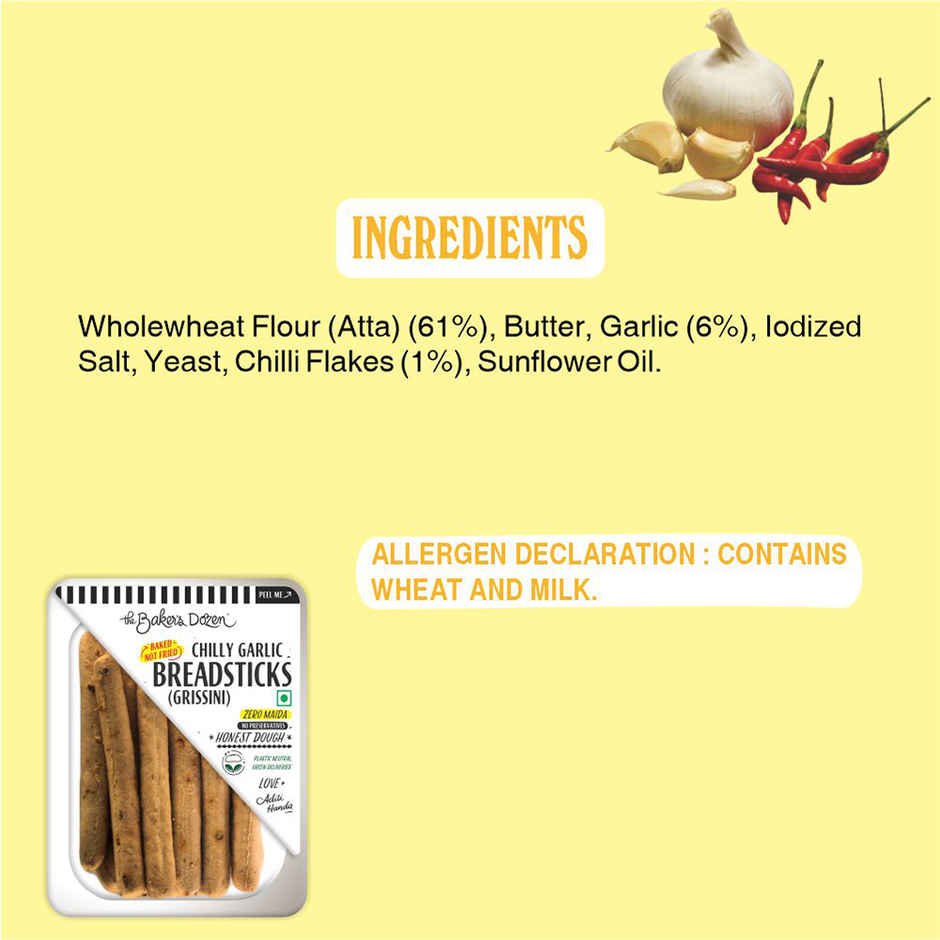 The Baker's Dozen Zero Maida Breadsticks (Grissini) | Baked | No Palm Oil | Whole Wheat