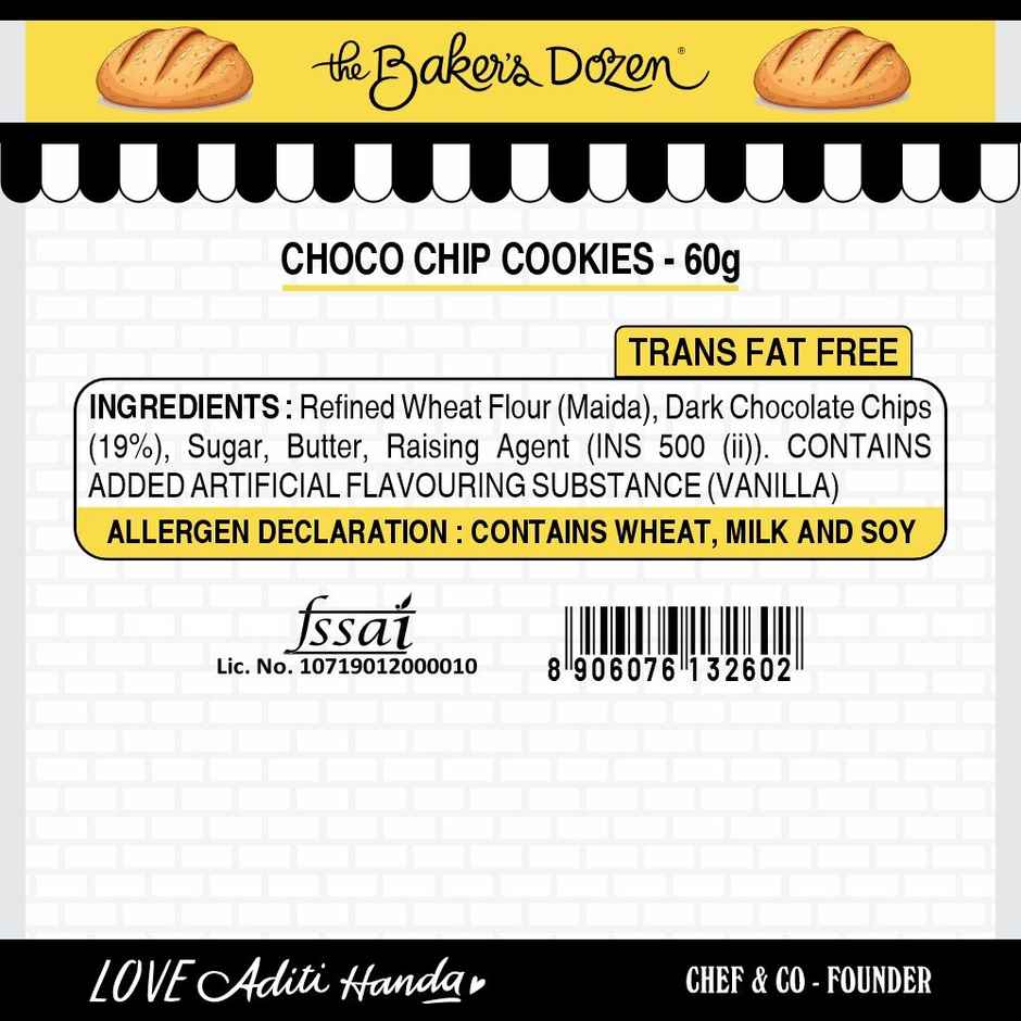 The Baker'S Dozen 100% Whole Wheat Bread - No Palm Oil No Preservative (450g) & The Baker'S Dozen Cookies Choco Chip Flavoured Biscuits Cookies | Palm Oil-Free And Trans Fat-Free (1pc) Combo