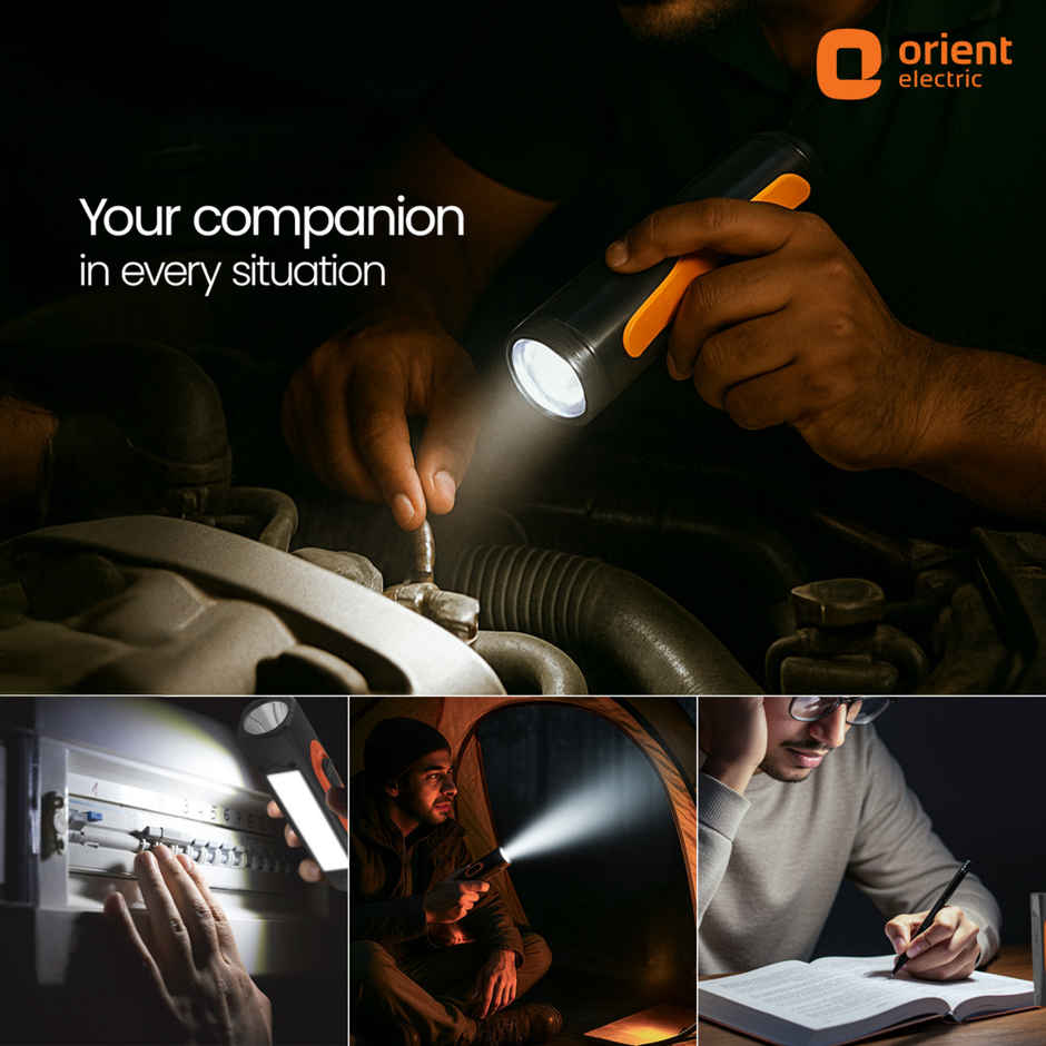 Orient Electric Ranger Dual Light LED Torch | 600 mAh Li Ion Battery | 13cm,Orange and Black