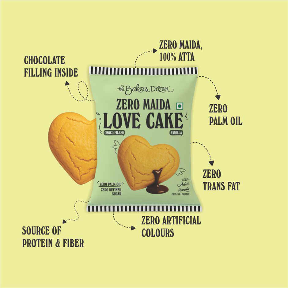 The Baker's Dozen Zero Maida Love Cake - Vanilla  | Veg/Eggless Heart cake - filled with Choco