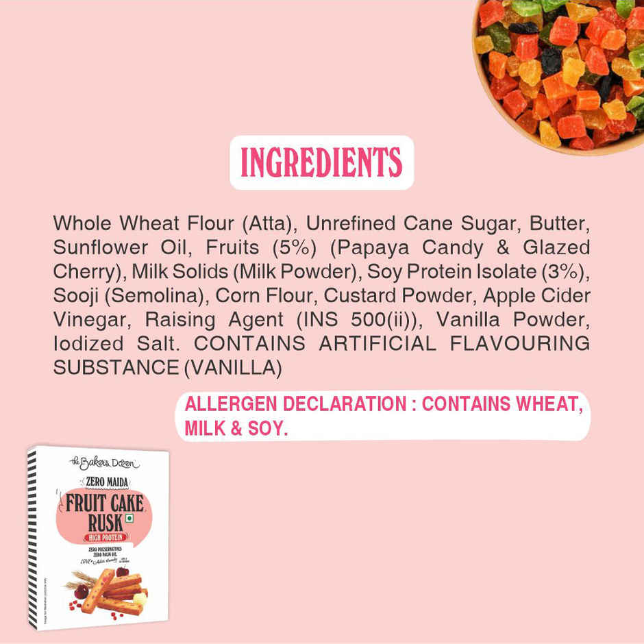 The Baker's Dozen Zero Maida Fruit Cake Rusk - High Protein