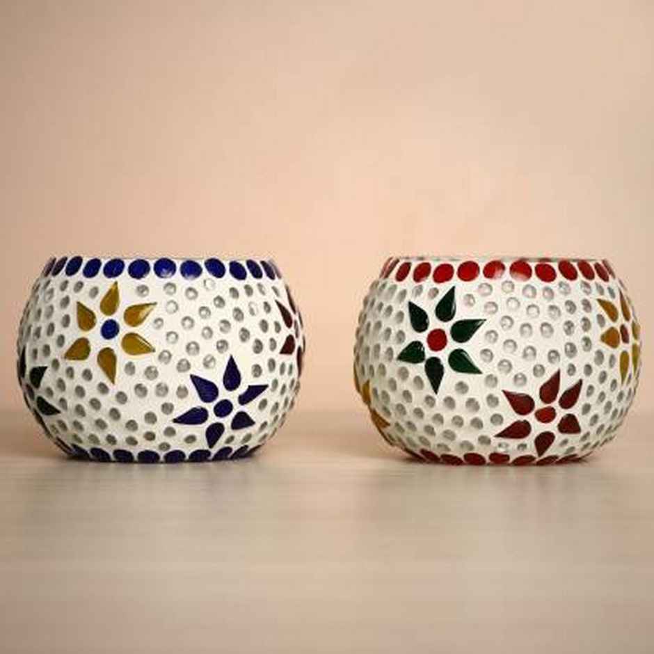 eCraftIndia Set Of 4 Mosaic Glass Decorative Tea Light Candle Holder