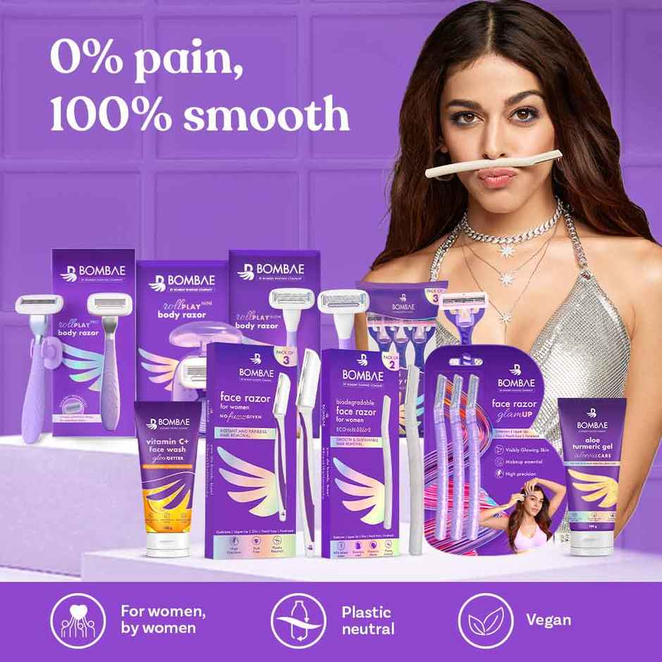 Bombae Biodegradable Face And Eyebrow Razor For Women| Reusable| 3 Pieces